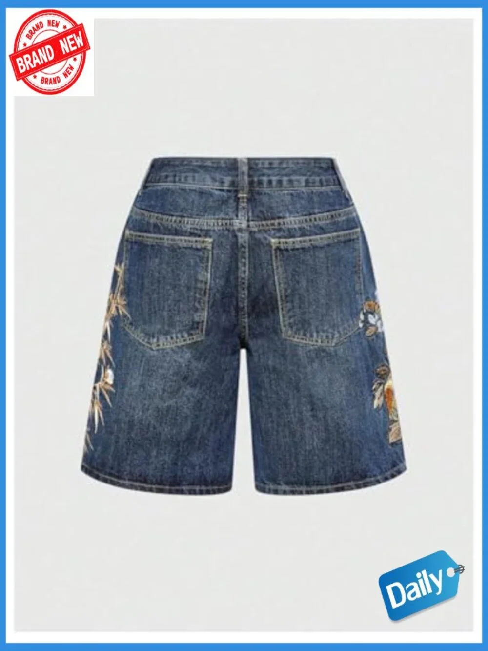 Womens Vintage Graphic Denim Shorts Wide Leg Baggy Bermuda with Pockets